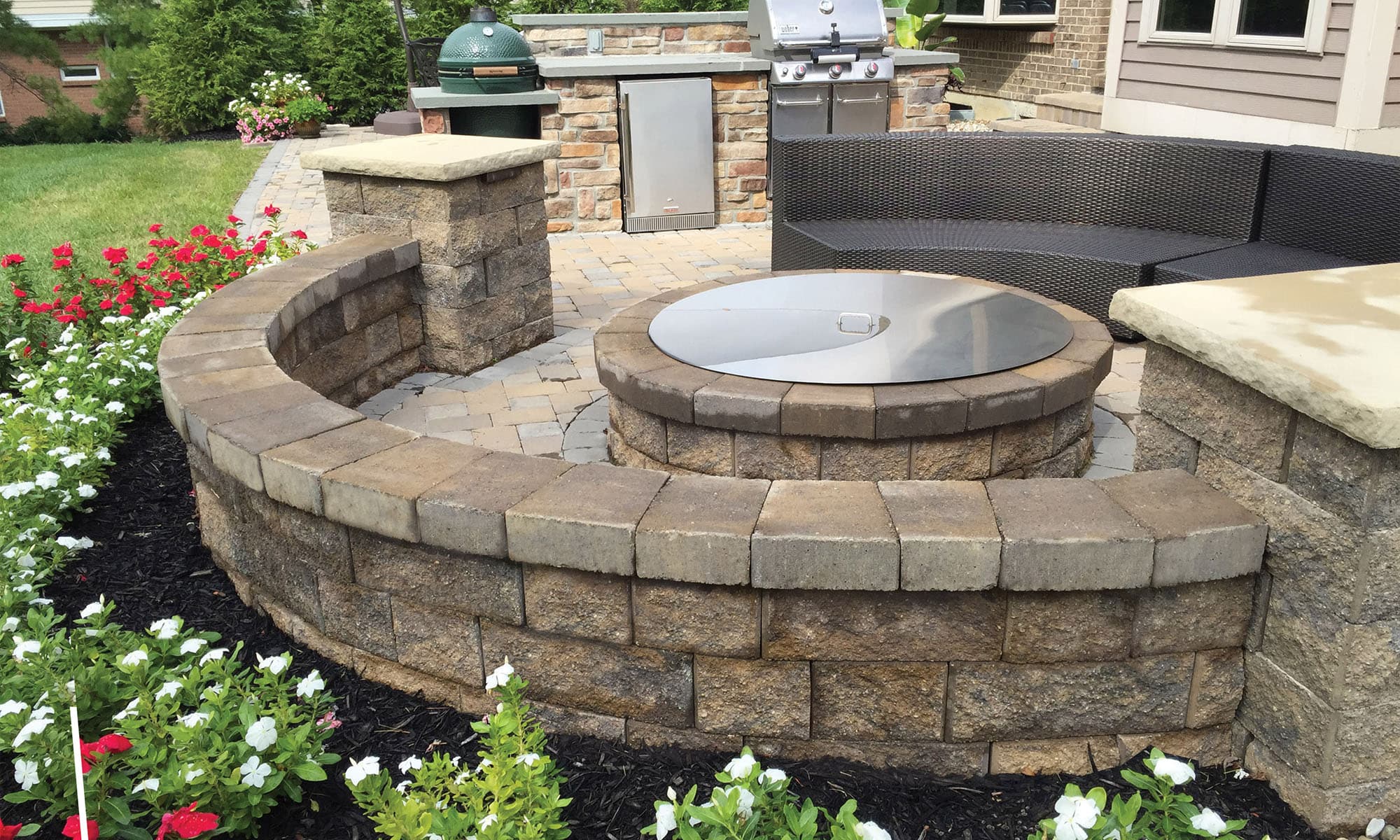 AB Courtyard seat wall around a fire pit area — Daedalus Contracting, Lower Mainland BC