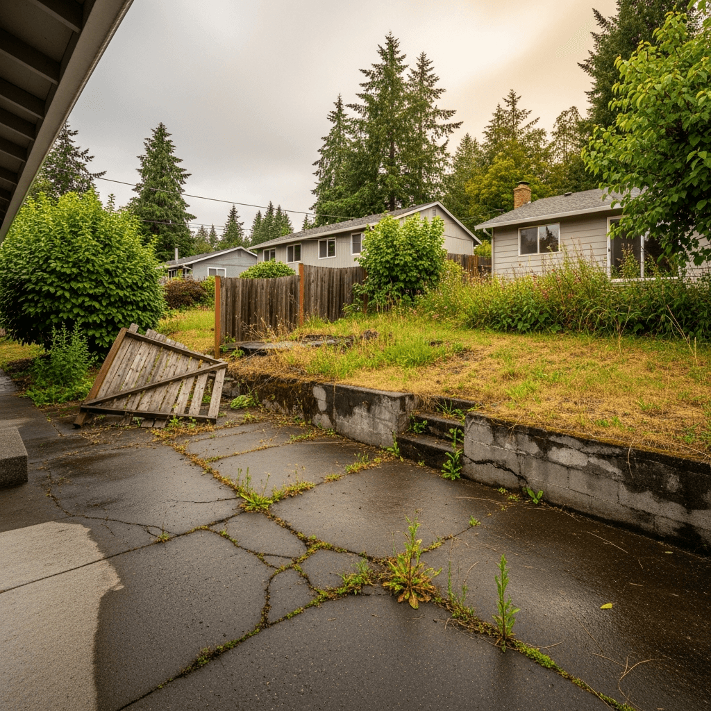 Neglected backyard before renovation — Daedalus Contracting, Lower Mainland BC