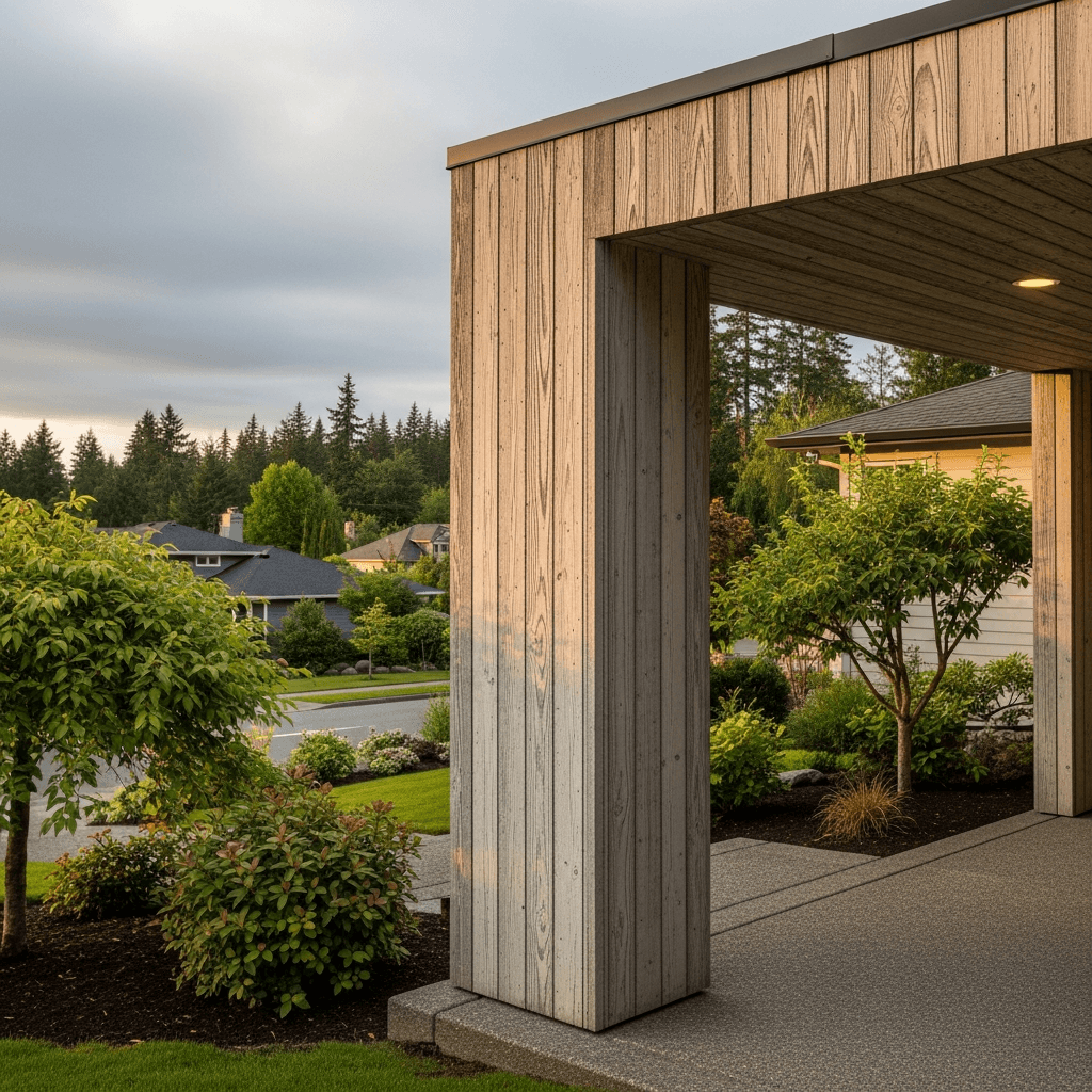 Board-formed concrete column with wood grain — Daedalus Contracting, Lower Mainland BC