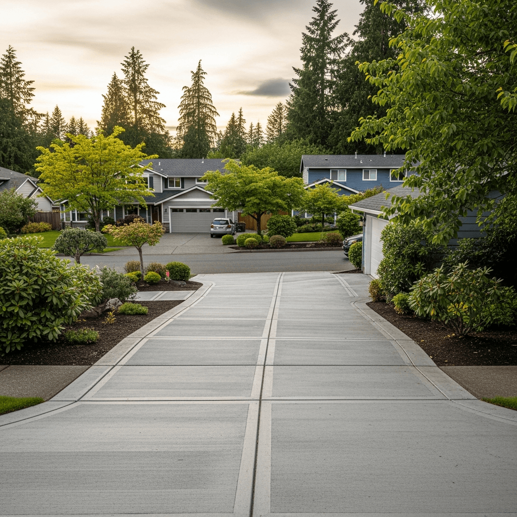 Standard broom finish concrete driveway — Daedalus Contracting, Lower Mainland BC