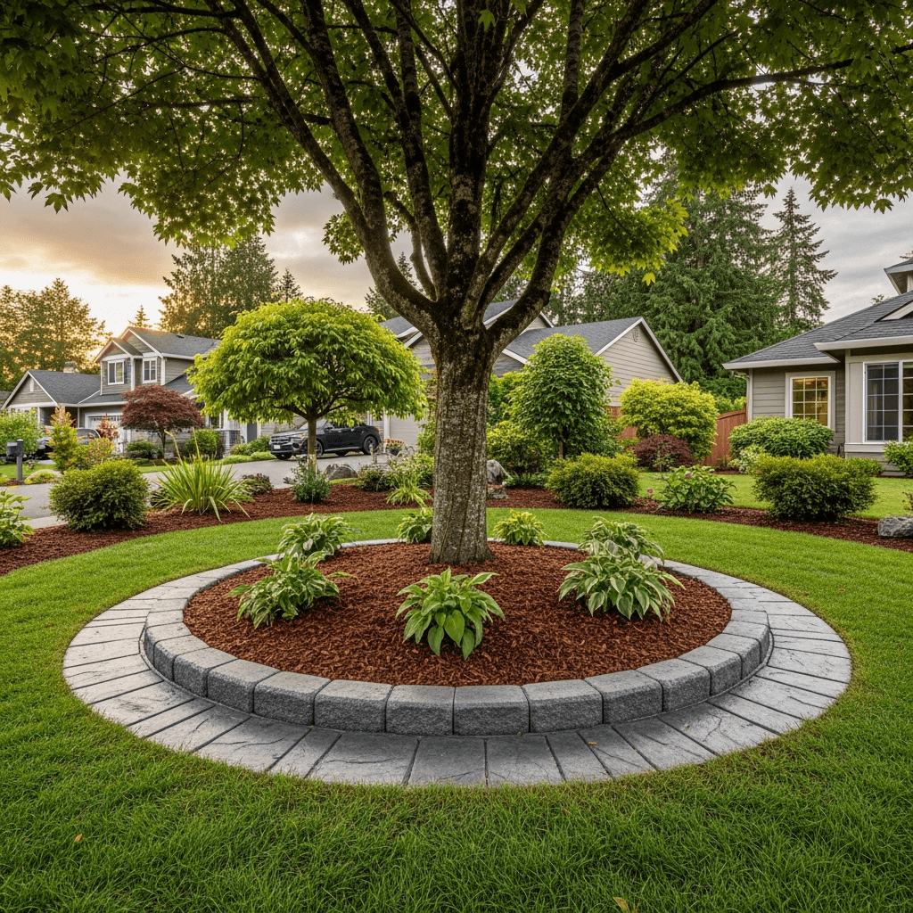 Decorative concrete curbing tree ring — Daedalus Contracting, Lower Mainland BC
