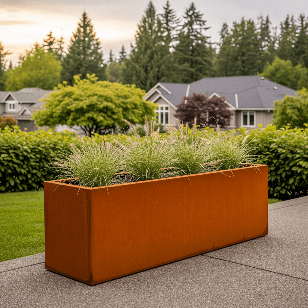 Corten steel weathered planter — Daedalus Contracting, Lower Mainland BC