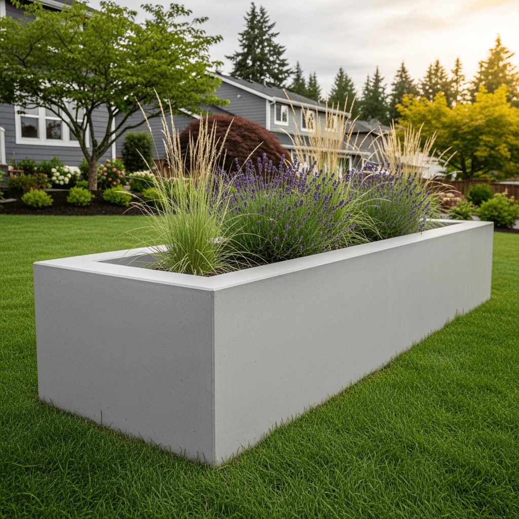 Smooth poured concrete raised planter — Daedalus Contracting, Lower Mainland BC