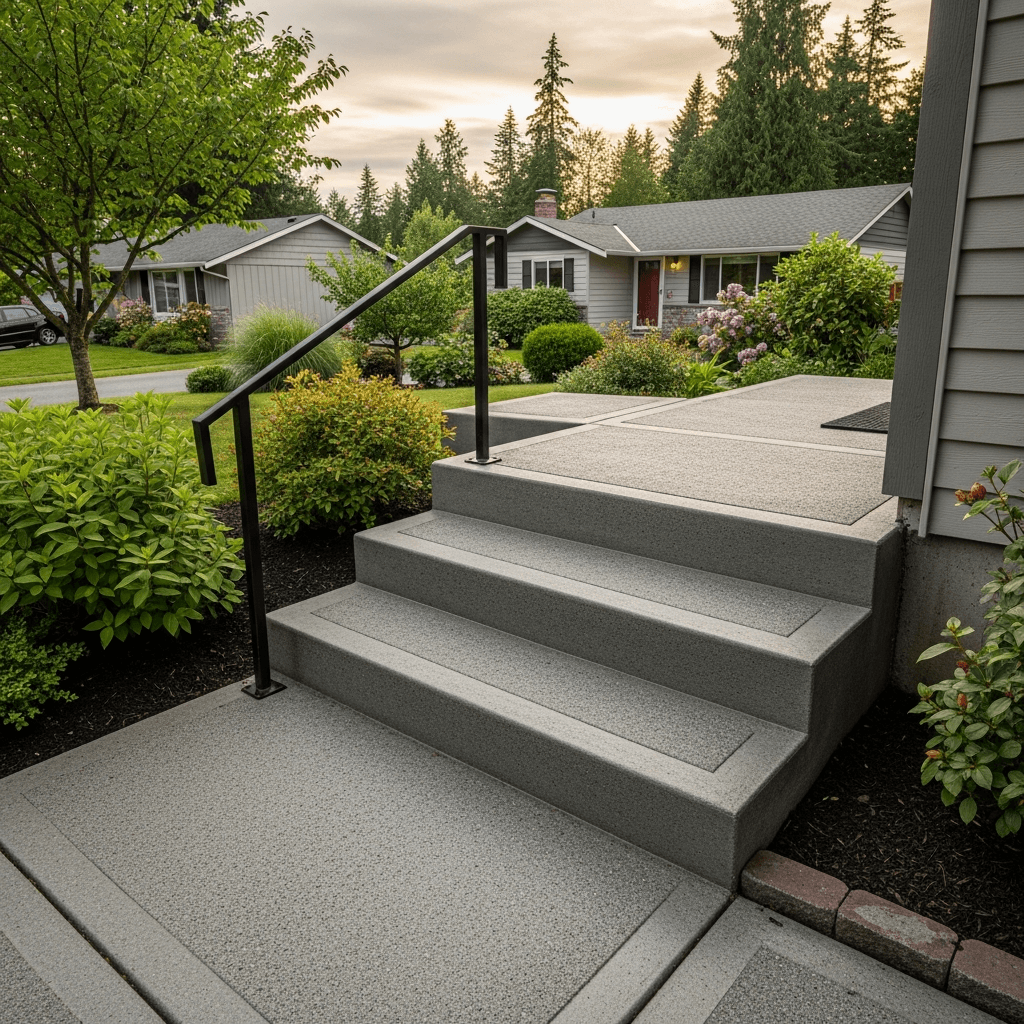 Broom finish concrete front entry steps — Daedalus Contracting, Lower Mainland BC
