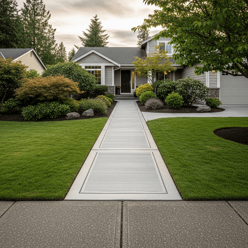 Broom finish concrete front walkway — Daedalus Contracting, Lower Mainland BC