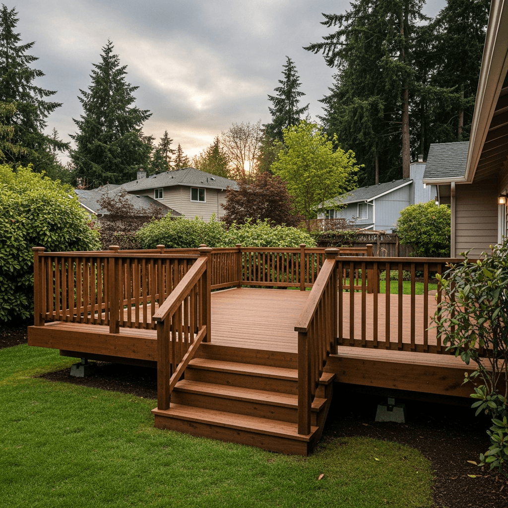 Pressure-treated lumber deck with dark stain finish — Daedalus Contracting, Lower Mainland BC
