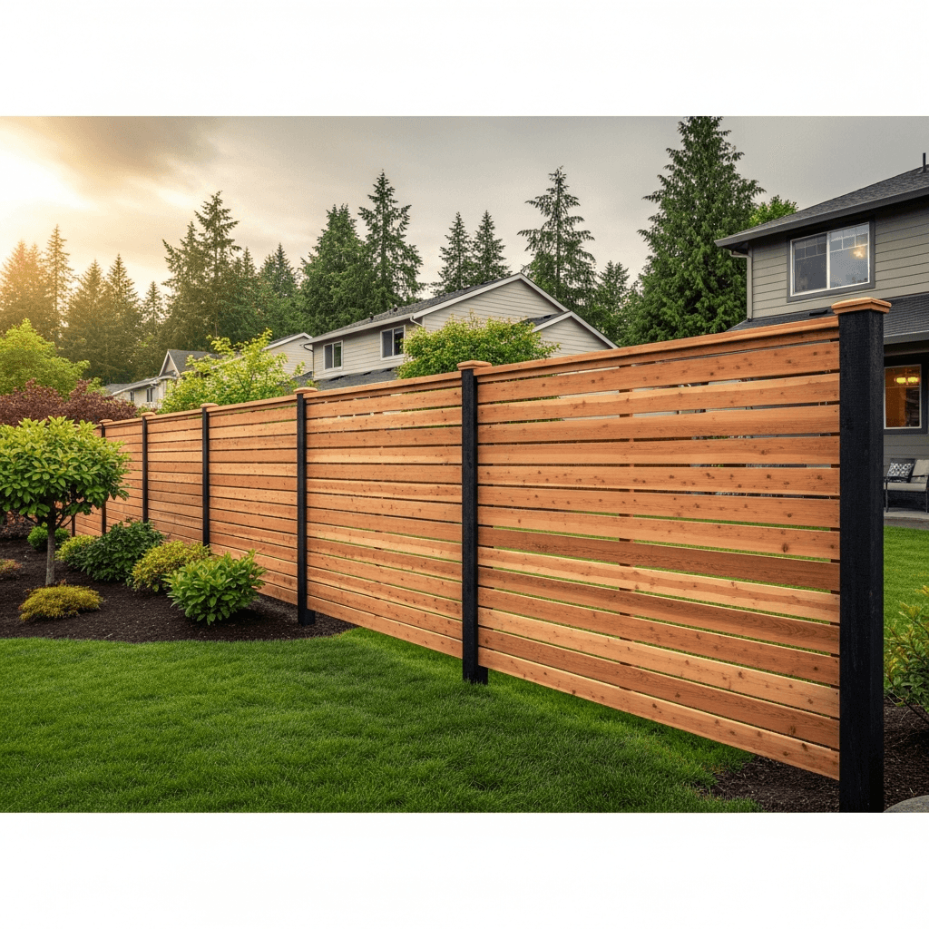 Western red cedar horizontal slat fence — Daedalus Contracting, Lower Mainland BC
