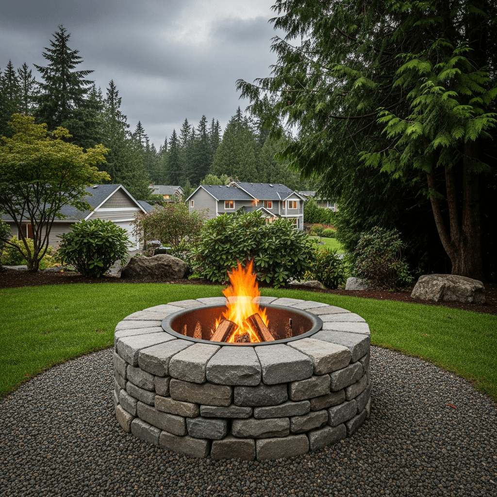 Natural stacked stone fire pit — Daedalus Contracting, Lower Mainland BC