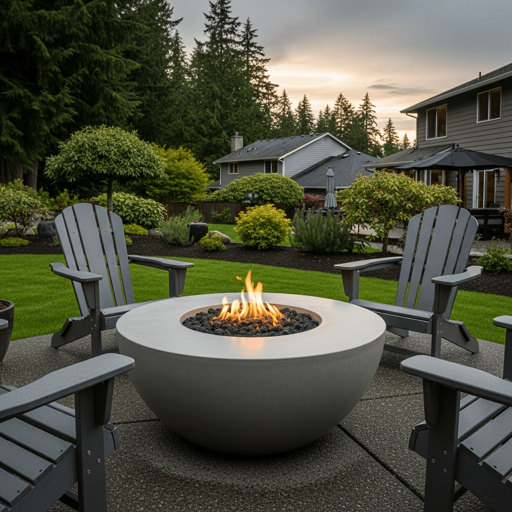 Round poured concrete fire pit — Daedalus Contracting, Lower Mainland BC