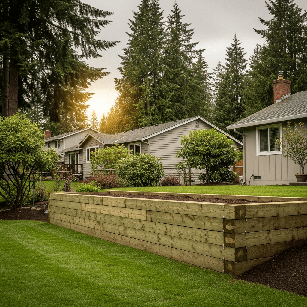 Pressure-treated timber retaining wall — Daedalus Contracting, Lower Mainland BC